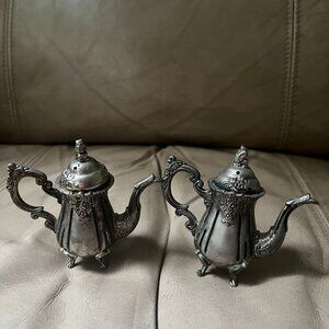 Vintage Godinger Silver Plated Teapot Coffee Pot Shaped Salt & Pepper Shakers
